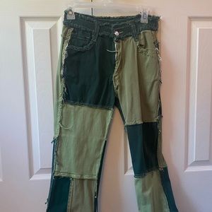 green patch jeans